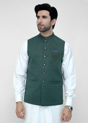 D Green Hand Embroidery Waistcoat