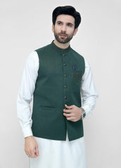 D Green Hand Embroidery Waistcoat