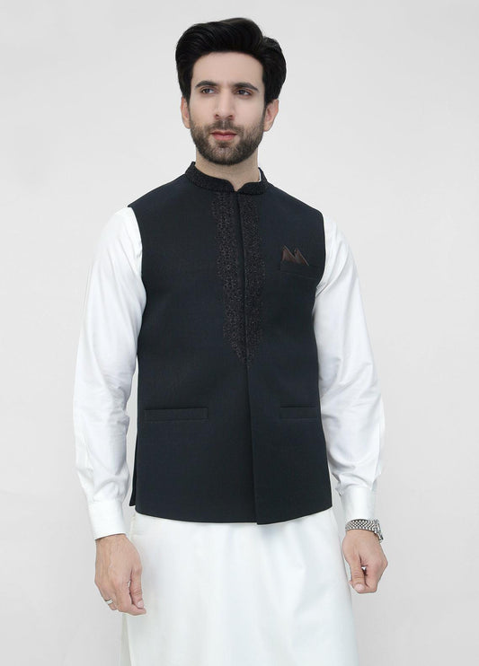 Black Hand Embroidery Waistcoat