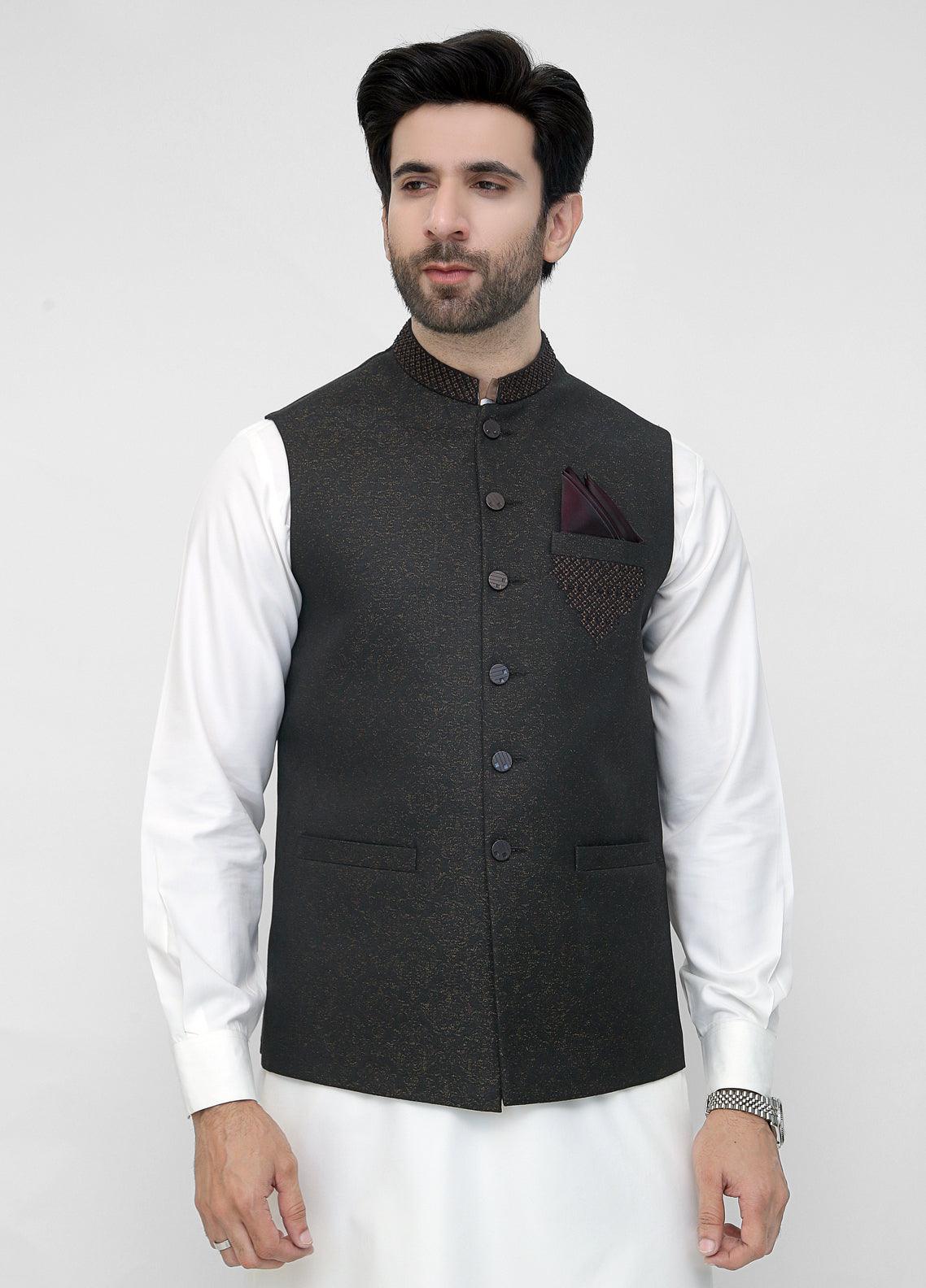Hand Embroidery Waistcoat Charcoal