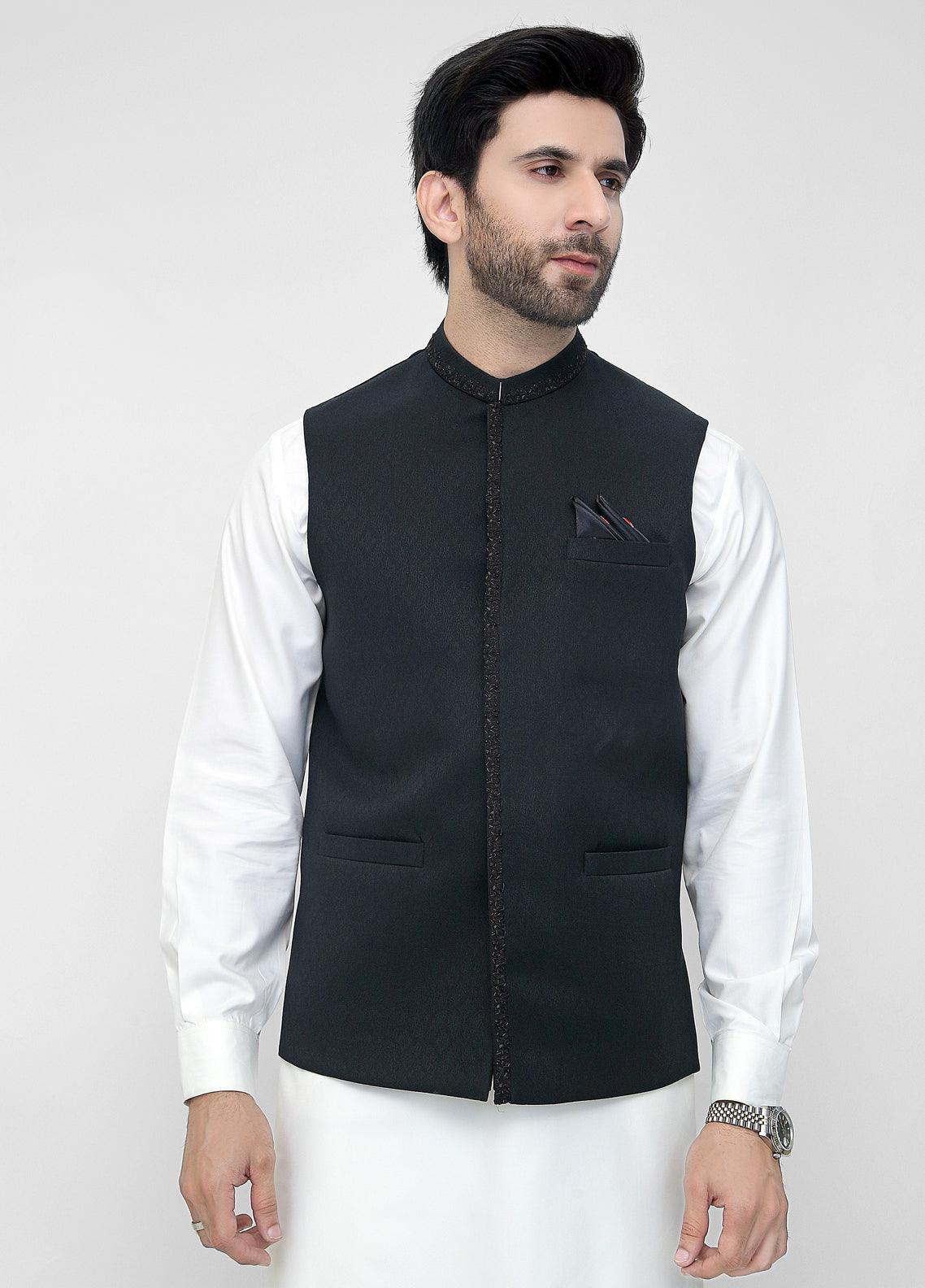 Hand Embroidery Waistcoat Black Fancy Look