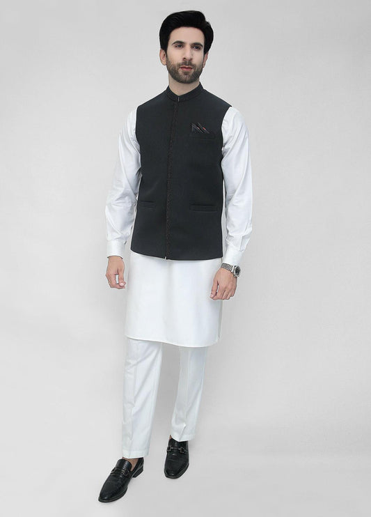 Hand Embroidery Waistcoat Black Fancy Look