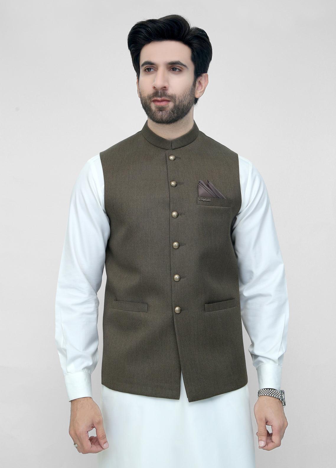 Mehandi Brown Plain Waistcoat