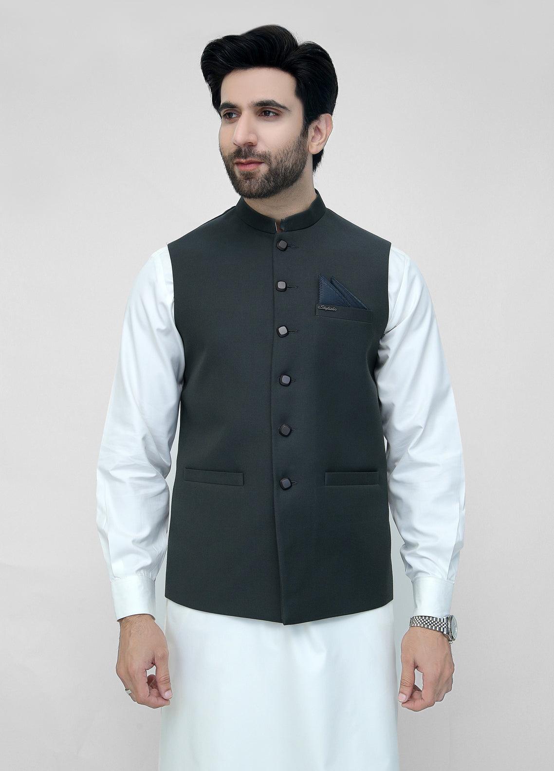 Black Plain Waistcoat For Men's
