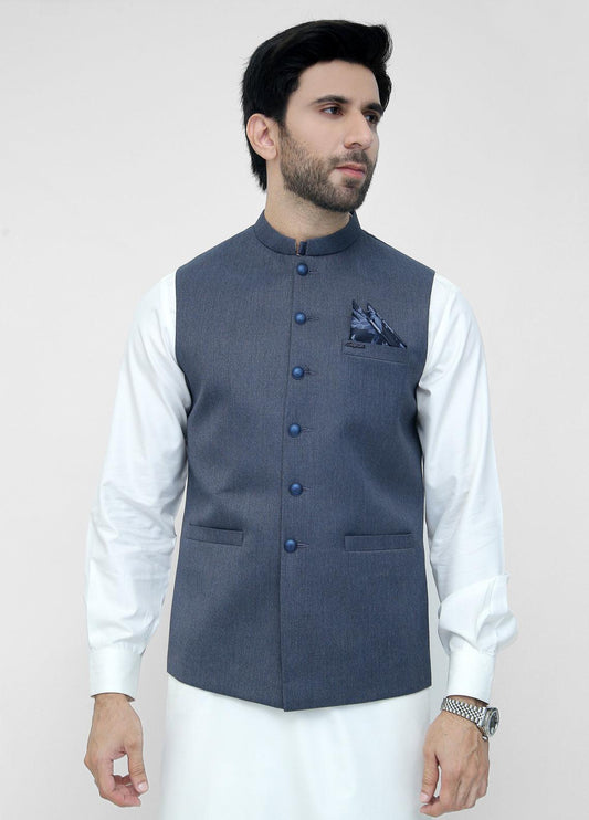 Royal Blue Plain Waistcoat For Men's