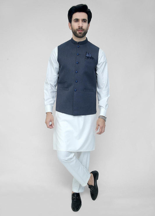 Royal Blue Plain Waistcoat For Men's