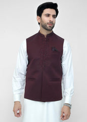 Hand Embroidery Maroon Waist Coat