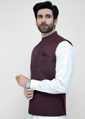 Hand Embroidery Maroon Waist Coat