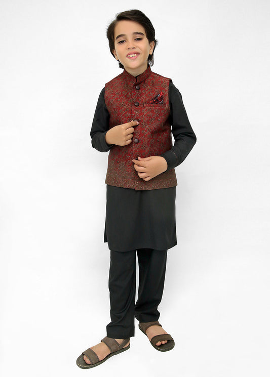 Kids Shalwar Kameez With Mehroon Waistcoat