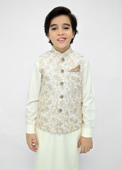 Kids Embroidered Waistcoat Suit Off-White & Golden