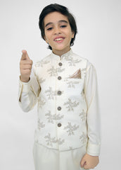 Kids Embroidered Waistcoat Suit Off-White