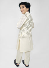 Kids Embroidered Waistcoat Suit Off-White