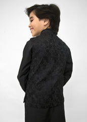 Kids Black Shalwar Kameez With Black Embroidered Waistcoat