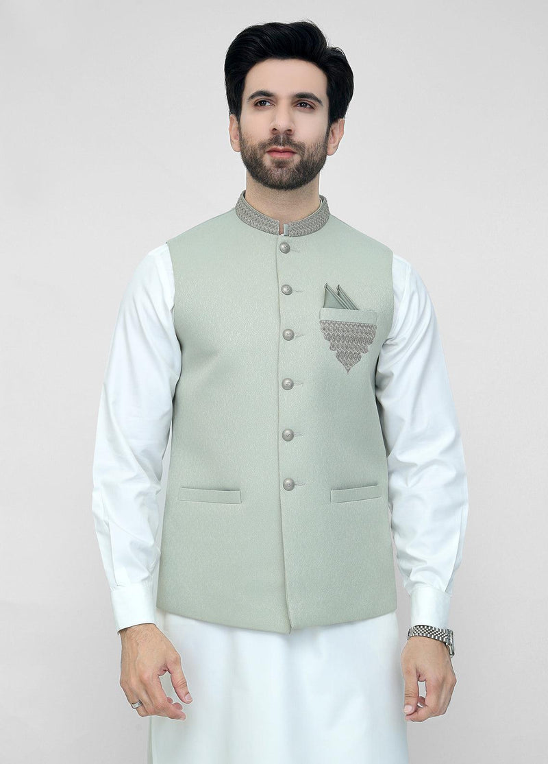 Light Green Men's Waistcoat Embroidered