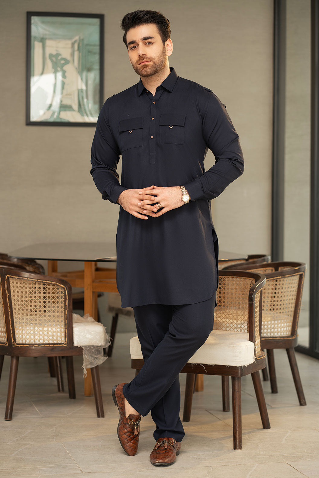 Navy Blue Double Pocket Kurta Trouser C-10208