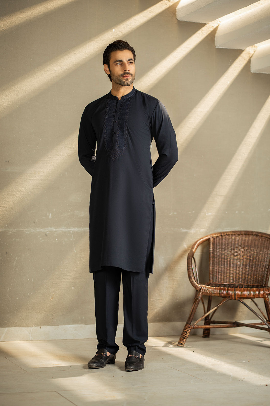 Navy Blue Embroidered Kurta Trouser C-10214