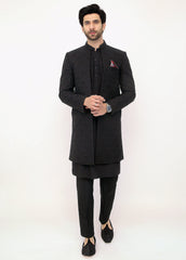 Black Front Open Sherwani