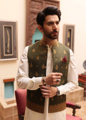Mehndi Green Men Waistcoat