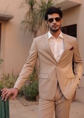 Men 2 Pcs Coat Pant - Fawn