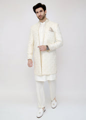 Cream Front Open Sherwani