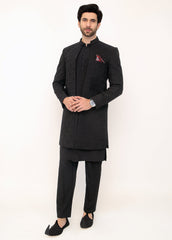 Black Front Open Sherwani