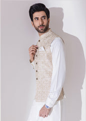 Light Fawn Men Waistcoat With Embroidery