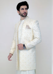 Cream Front Open Sherwani