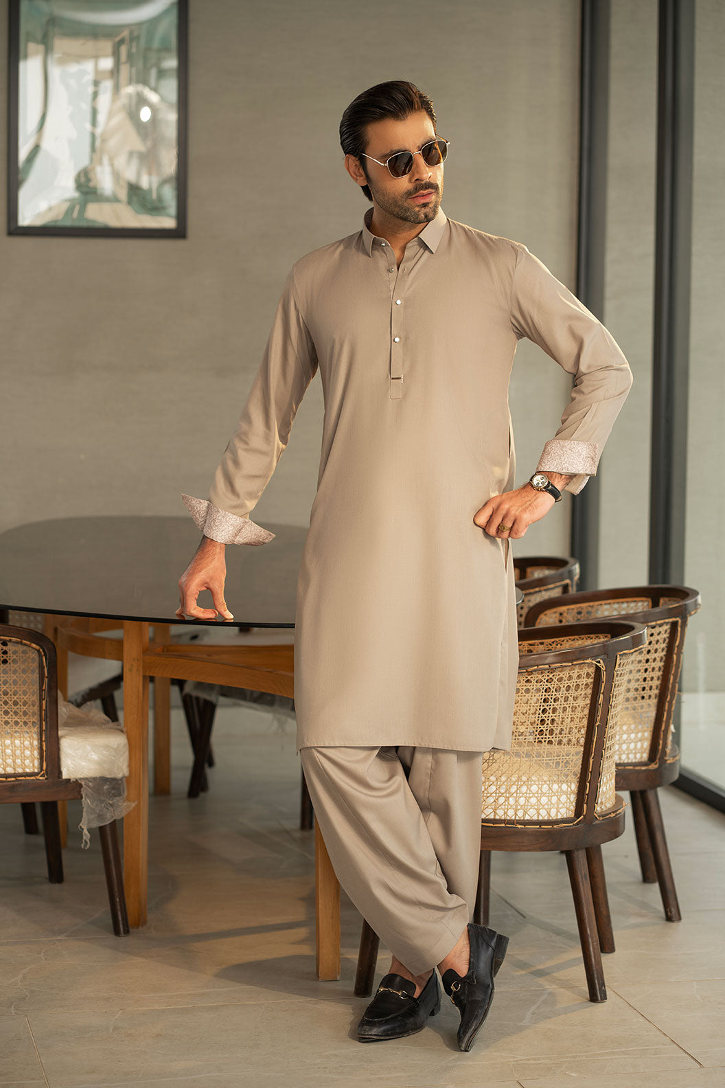 Stone Grey Kameez Shalwar C-10205