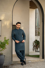 Teal Blue Embroidered Kameez Shalwar C-10201