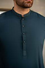 Teal Blue Embroidered Kameez Shalwar C-10201