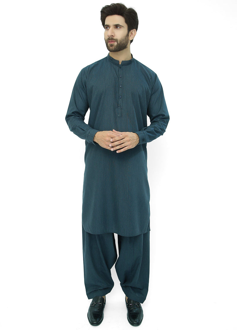 Teal Blue Shalwar Kameez For Men's