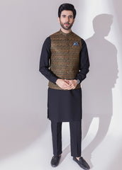 Black Brown Full Embroidered Waistcoat