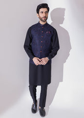 Navy Blue Full Embroidered Waistcoat