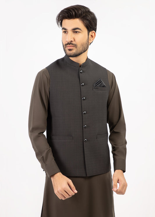 Men Shalwar Kameez With Waistcoat Black/Brown
