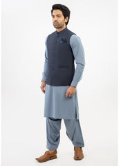 Men Shalwar Kameez With Waistcoat Sky Blue/ D.Grey