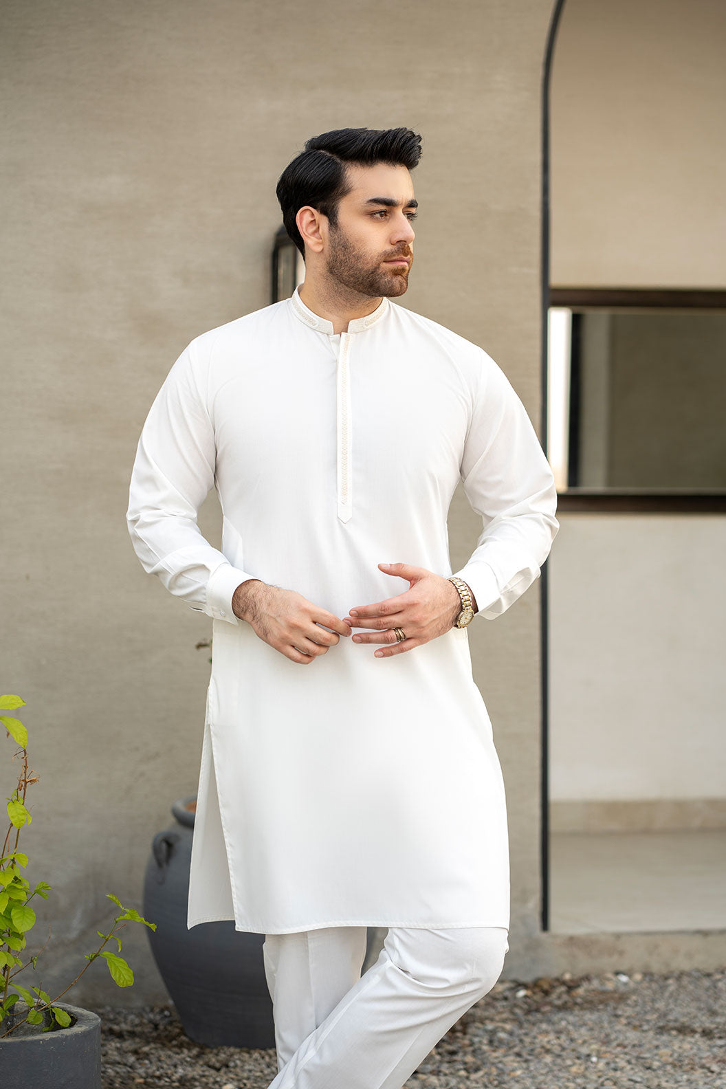 White Embroidered Kurta Trouser C-10210