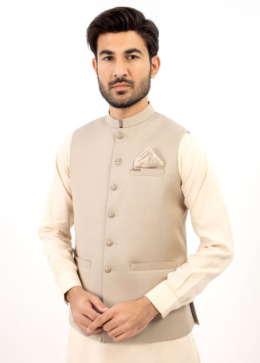 Fawn Plain Waistcoat For Men's