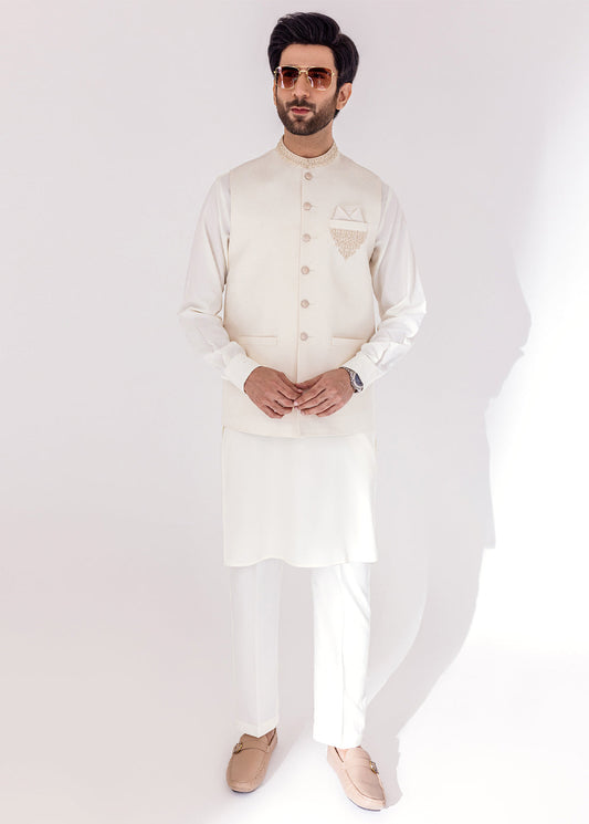 White Embroidered Men's Waistcoat