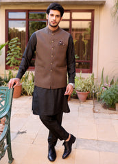 Dark Brown Plain Men Waistcoat