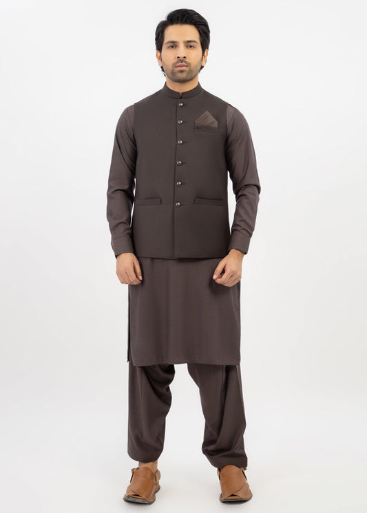 Dark Brown Plain Waistcoat For Men's