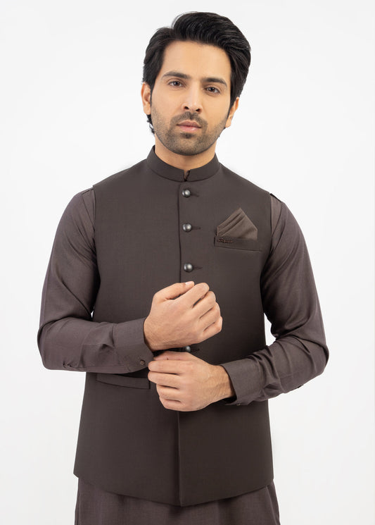 Dark Brown Plain Waistcoat For Men's