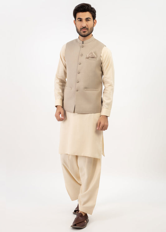 Fawn Plain Waistcoat For Men's