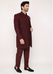 Mehroon Embroidery Front Open Sherwani