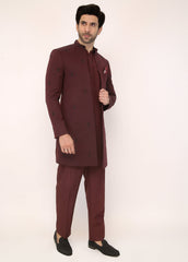 M Mehroon Embroidery Front Open Sherwani