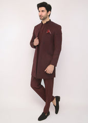 M Mehroon Embroidery Front Open Sherwani