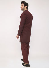 M Mehroon Embroidery Front Open Sherwani